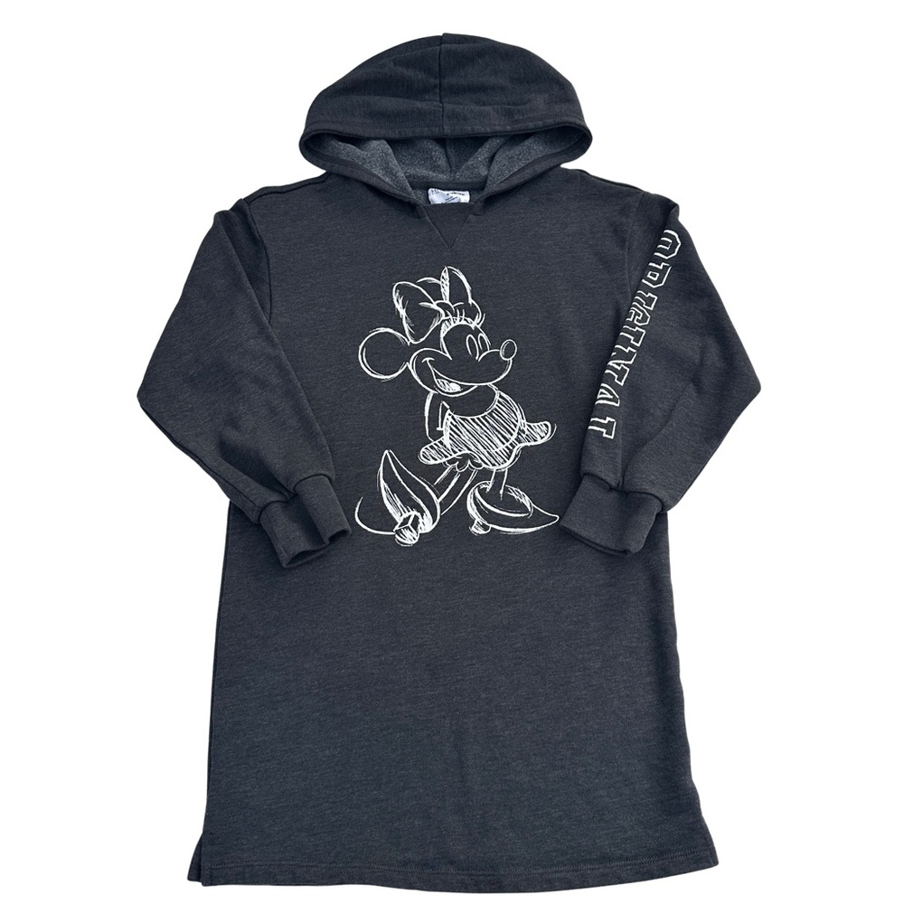 Disney Gap Kids Charcoal Hoodie Tunic Sweater Dress with Minnie Mouse Outline